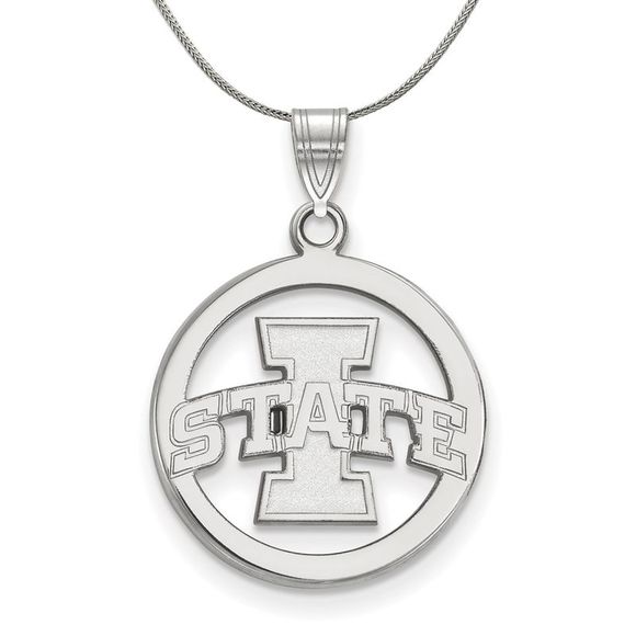 Sterling Silver Iowa State Small Circle Necklace - 18 Inch